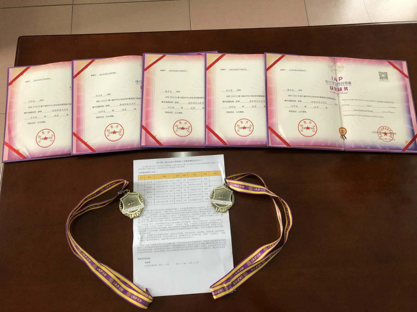 2017年第十届IAP中小学生综合素质能力竞赛优异成绩